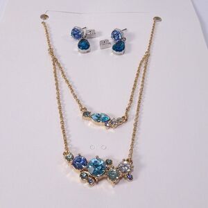 Banana Republic Lapis Turq Two layer necklace Bold Drop Earrings NWT 98